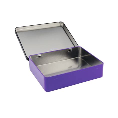 blue metal rectangle box|rectangular metal box with lid.